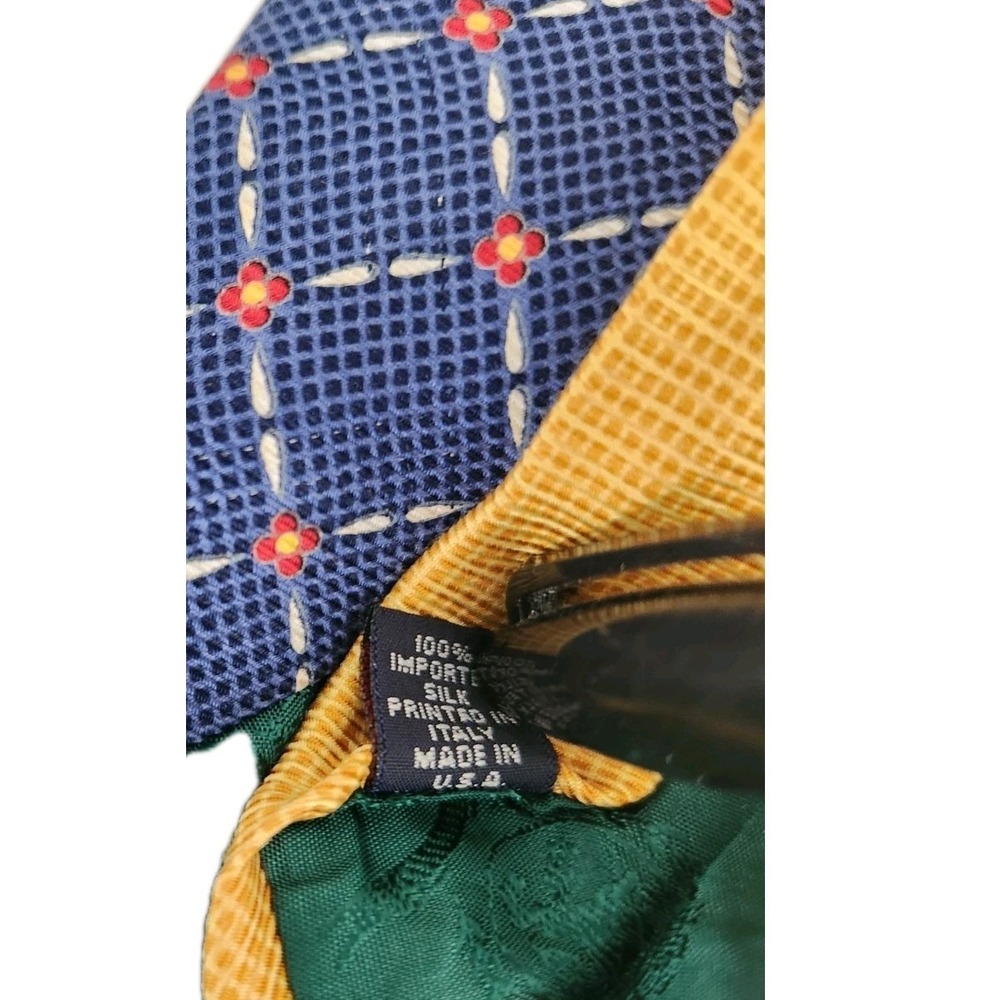 Vintage 90s Tommy Hilfiger 100% Silk Tie Double Pattern Blue/Red Lattice Yellow - Picture 6 of 6